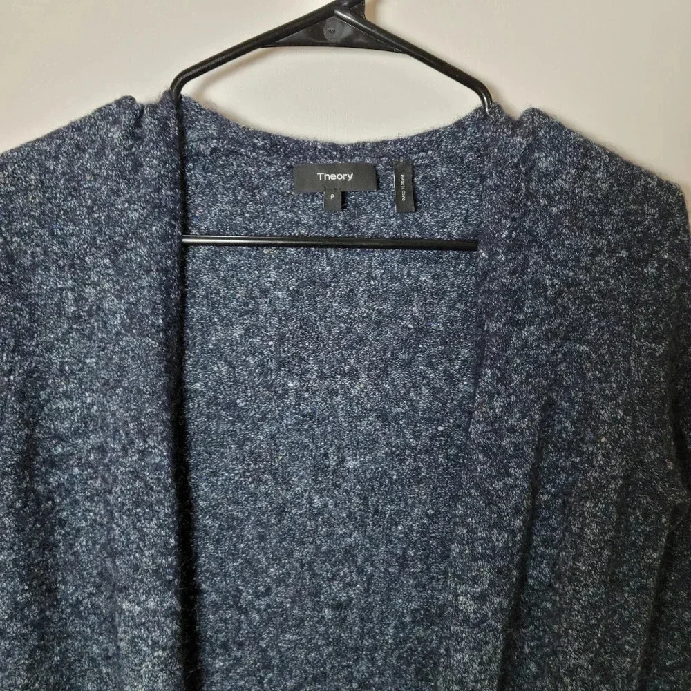 Theory Long Maxi Duster Cardigan Sweater | Size P | Navy Tweed